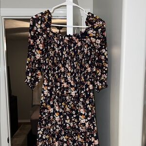 Ann Taylor Black Floral Long Sleeve Dress